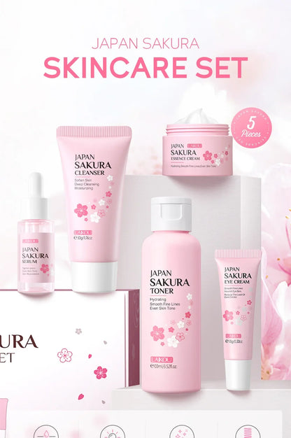LAIKOU Sakura Skin Care Set – 5-delars Koreansk Hudvård med Serum, Ögonkräm & Ansiktskräm | Fyvra - Fyvra
